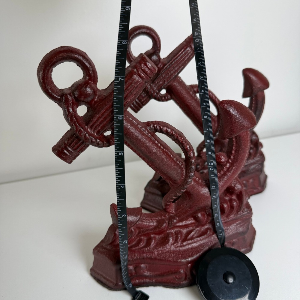 Anchor Bookends Nautical Cast Iron Set 2 Burgundy Red Coastal Decor - Picture 8 of 8